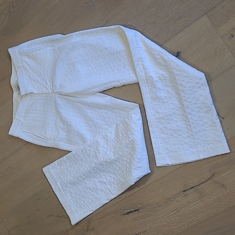 EUC Tibi New York Pants Women's sz 0 Textured White/Cream Slacks Relaxed Leg